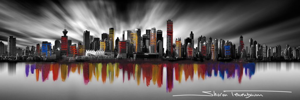 Vancouver Skyline LE Pano 2X6'' Painting on Photo with Signature