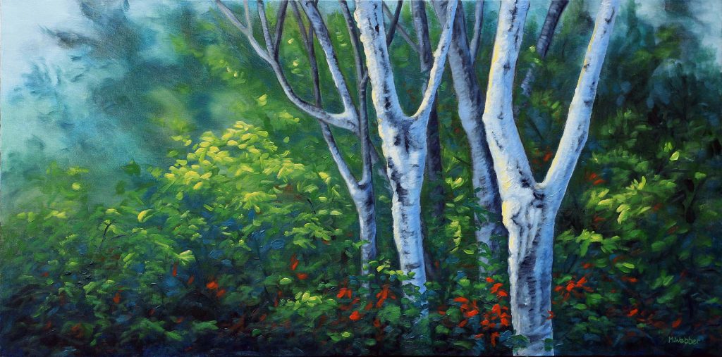 Bluewood 1, 18"h x 36"w, oil:canvas, 2011, MWebber