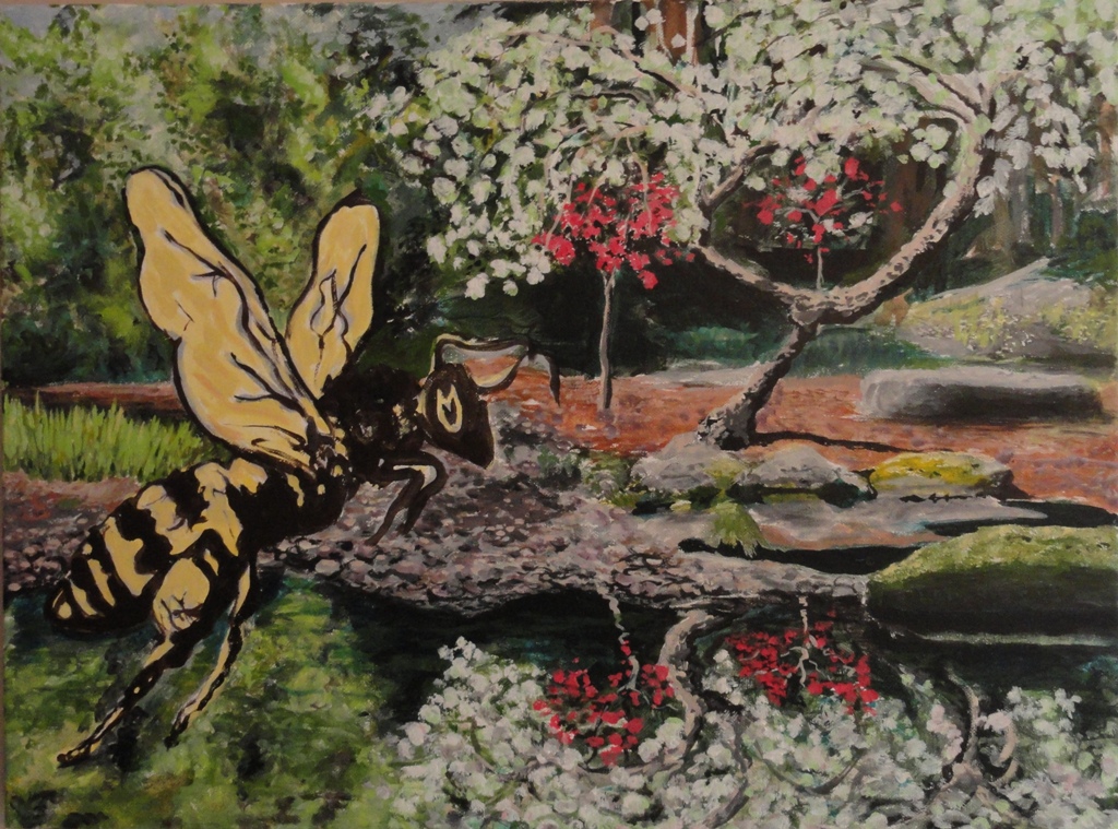 RS art WASP IN THE GARDEN 18 x 24 W
