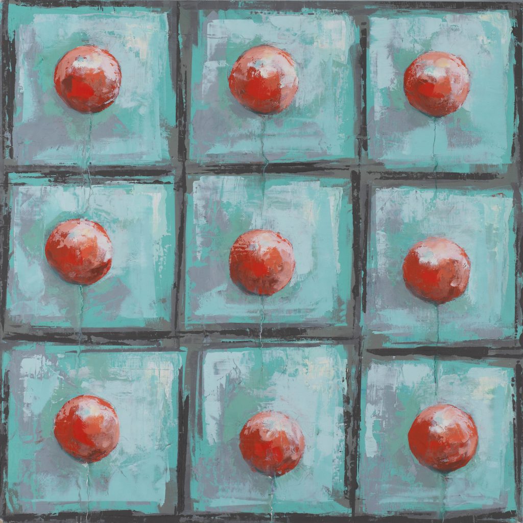 BakosDeborah_9 Red Balloons XIII_Oil and Cold Wax on Panel