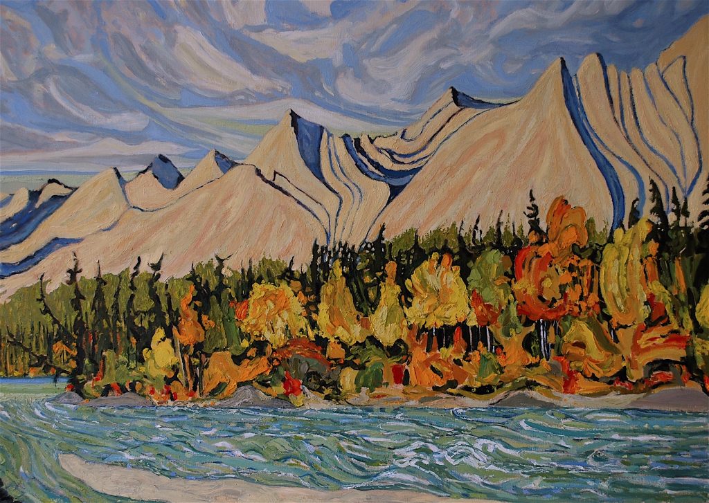 Bow River in Fall, Canmore Alberta, 30x42 Oil on Canvas copy