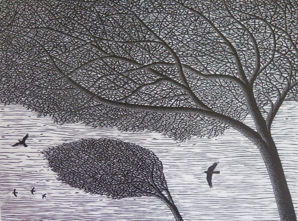 'Windy Flight' linoblock print