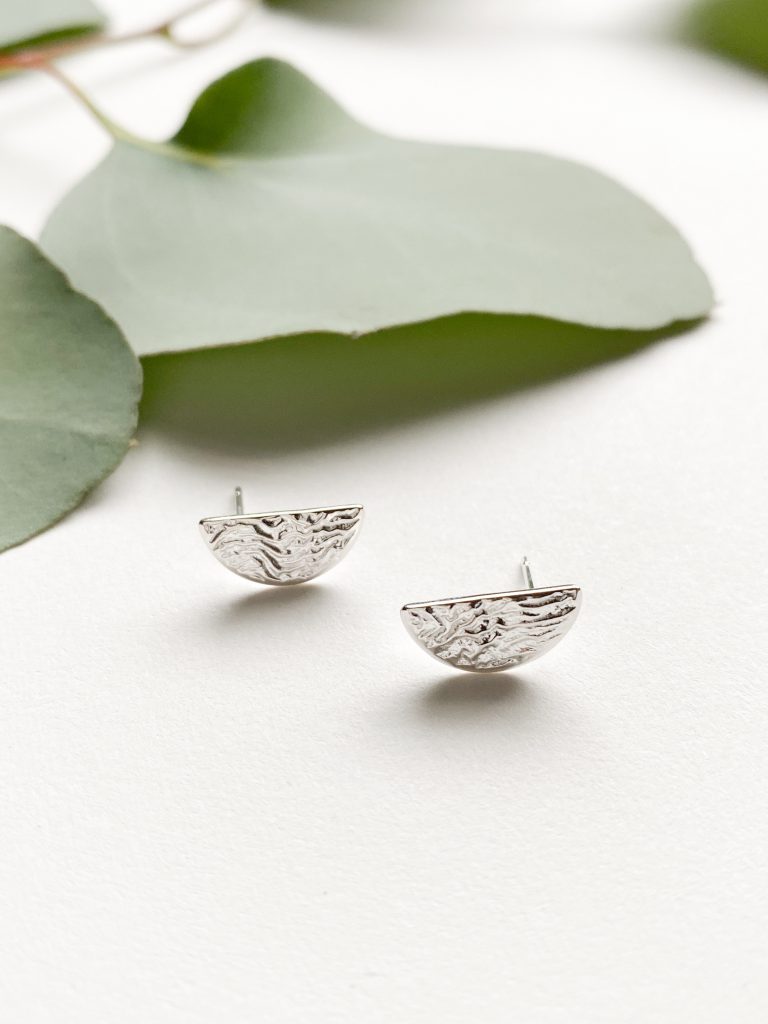 Half Moon Stud Earrings w Eucalyptus I - Adornation Jewellery